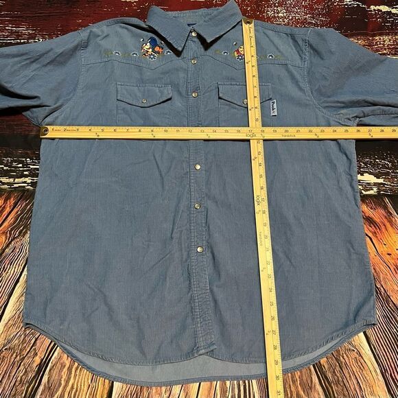 Vintage 90s Disney Winnie The Pooh Tigger Embroidered Corduroy Snap Button Shirt - Picture 3 of 10